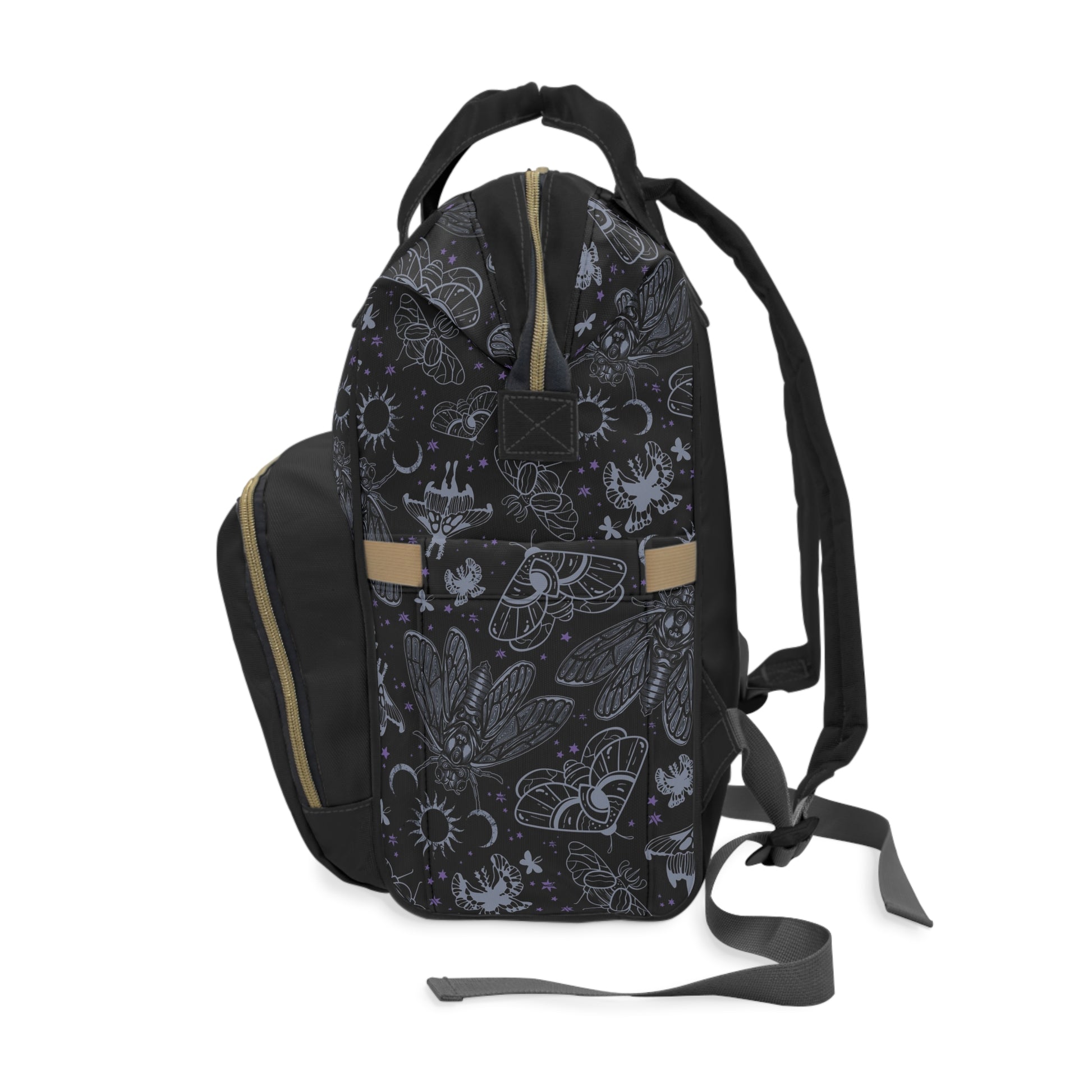 Witchy Cicada Multifunctional Diaper Backpack - Black - Red Finch Creations