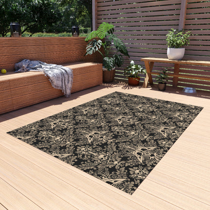 Damask Bones Gothic Indoor/Outdoor Area Rug - Beige & Black - Red Finch Creations