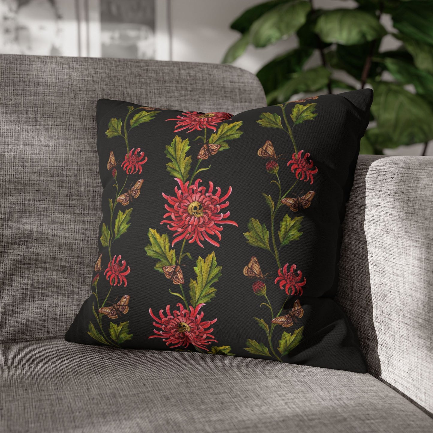 Chrysanthemum Moth Throw Pillow Cover - Red Finch Creations