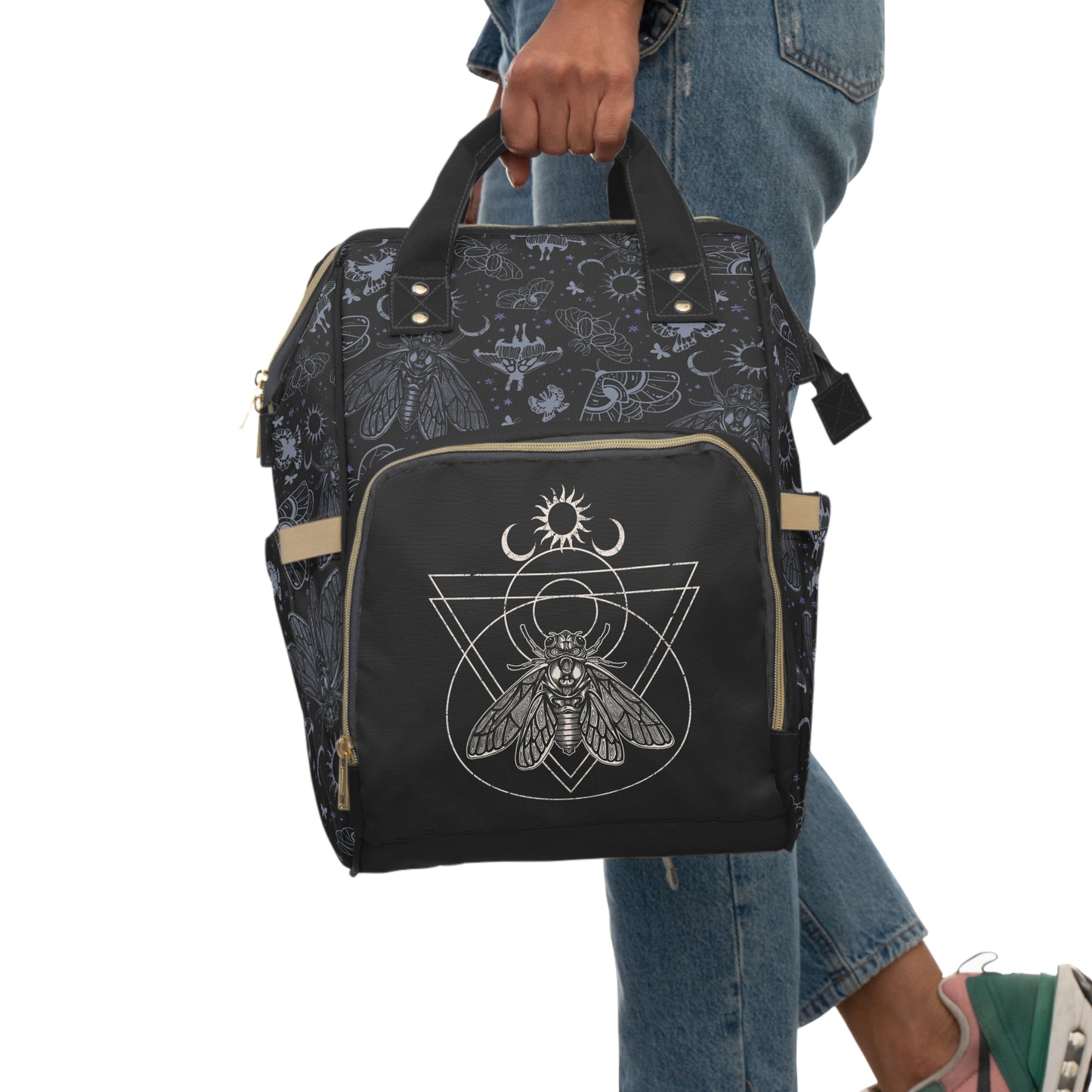 Witchy Cicada Multifunctional Diaper Backpack - Black - Red Finch Creations