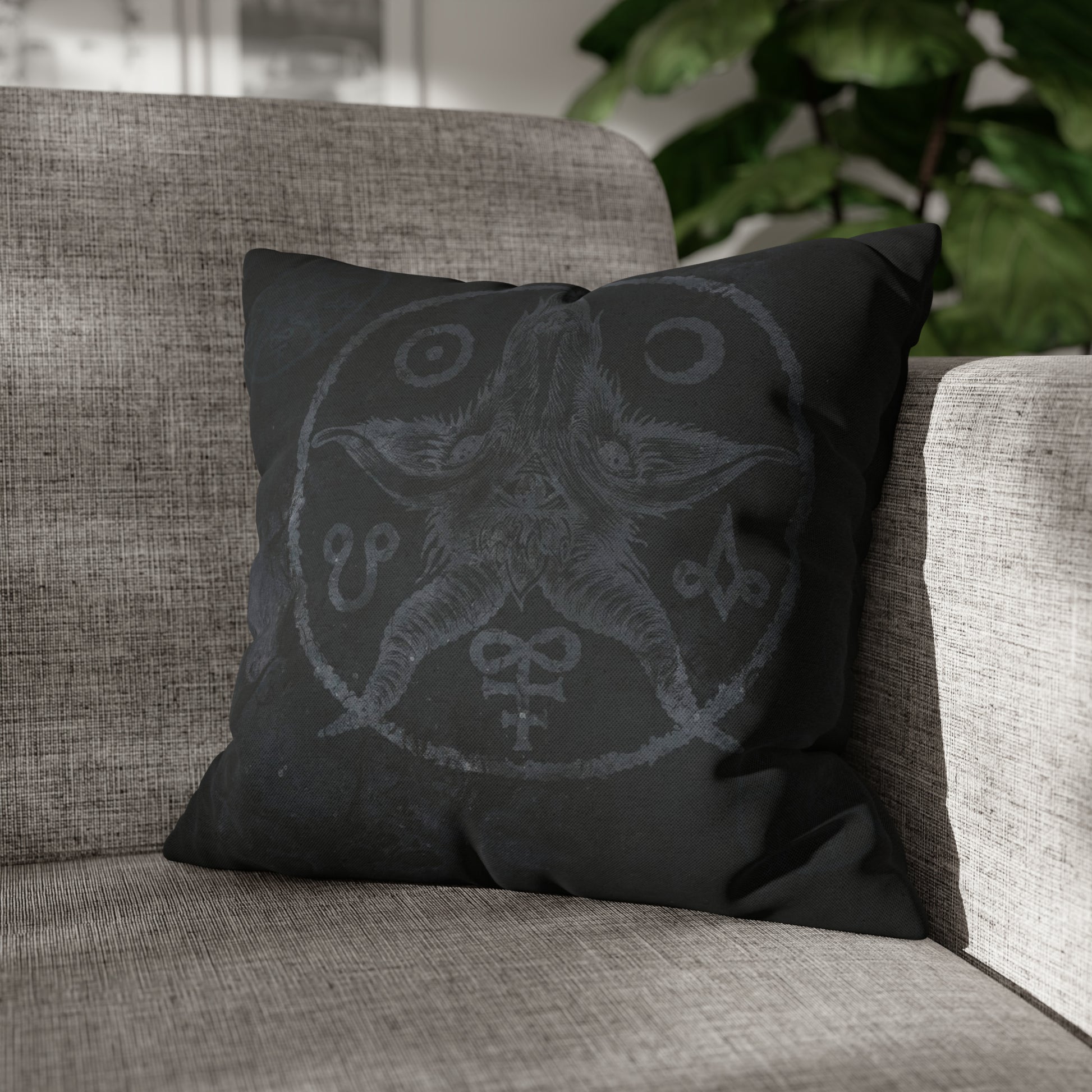 Dark Satanic Spun Polyester Throw Pillow Case - Black - Red Finch Creations