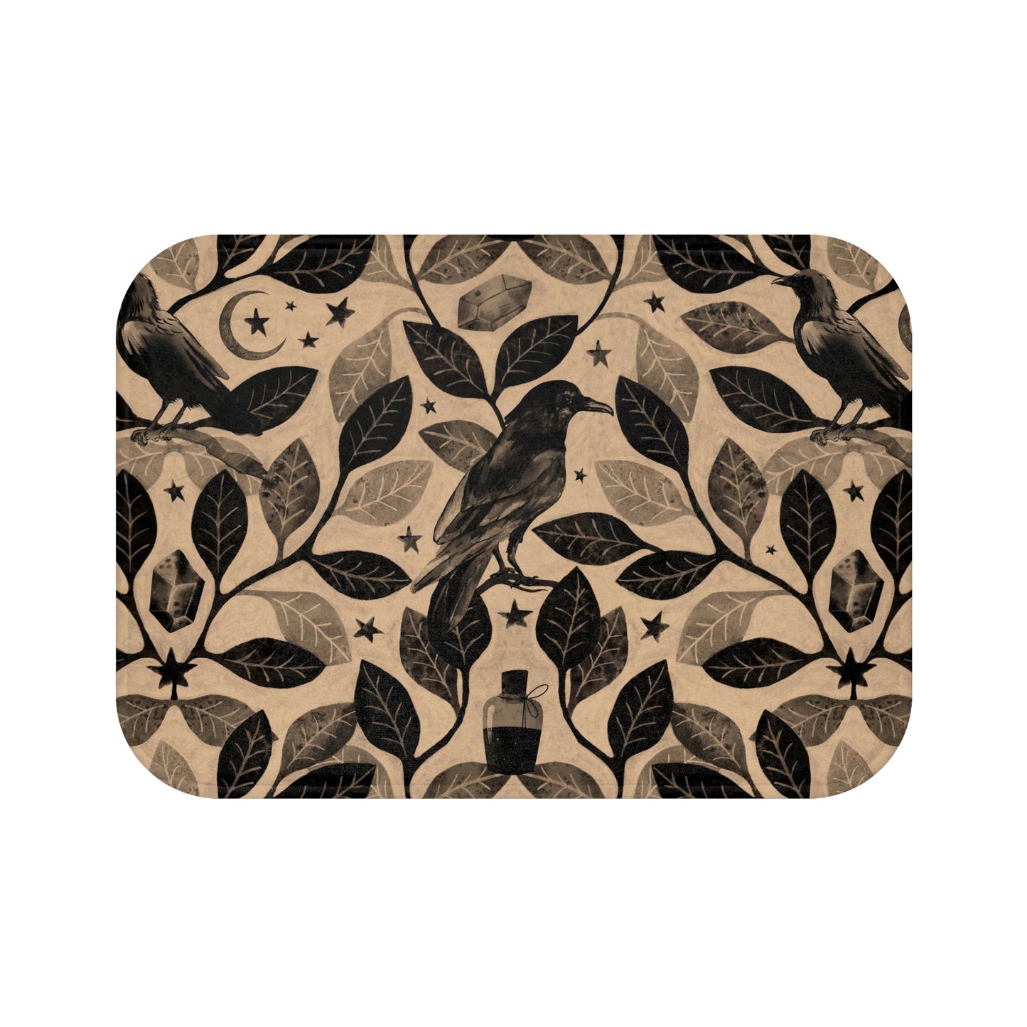 Witchy Watercolor Raven Bath Mat - Beige - Red Finch Creations