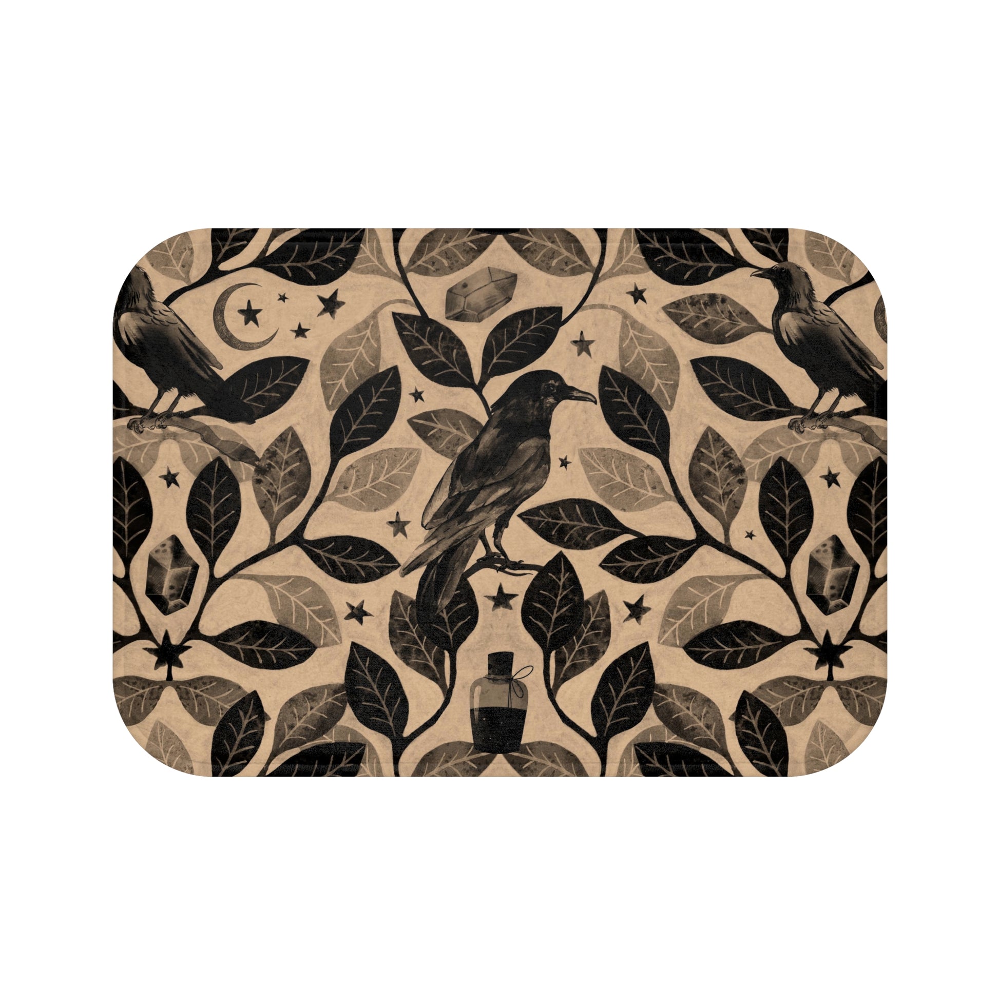 Witchy Watercolor Raven Bath Mat - Beige - Red Finch Creations