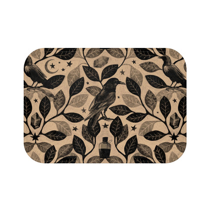 Witchy Watercolor Raven Bath Mat - Beige - Red Finch Creations