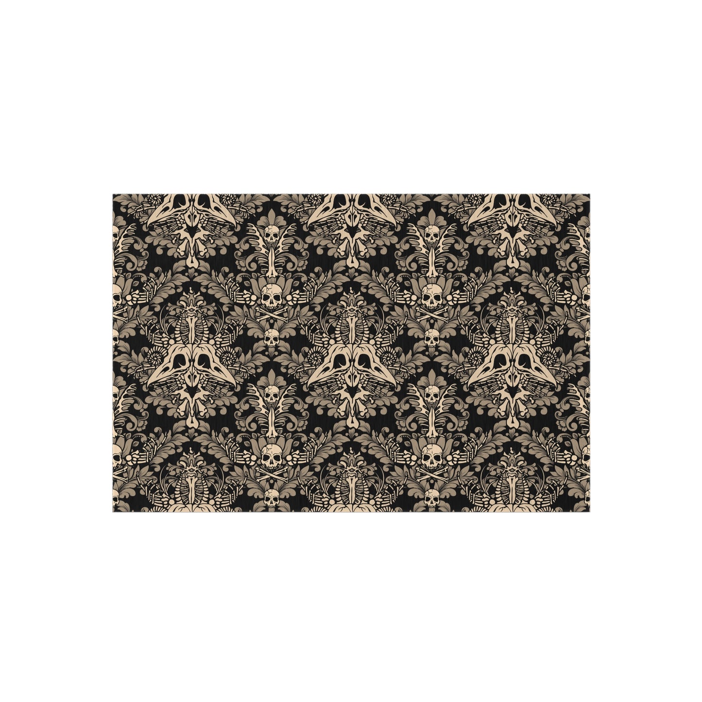 Damask Bones Gothic Indoor/Outdoor Area Rug - Beige & Black - Red Finch Creations