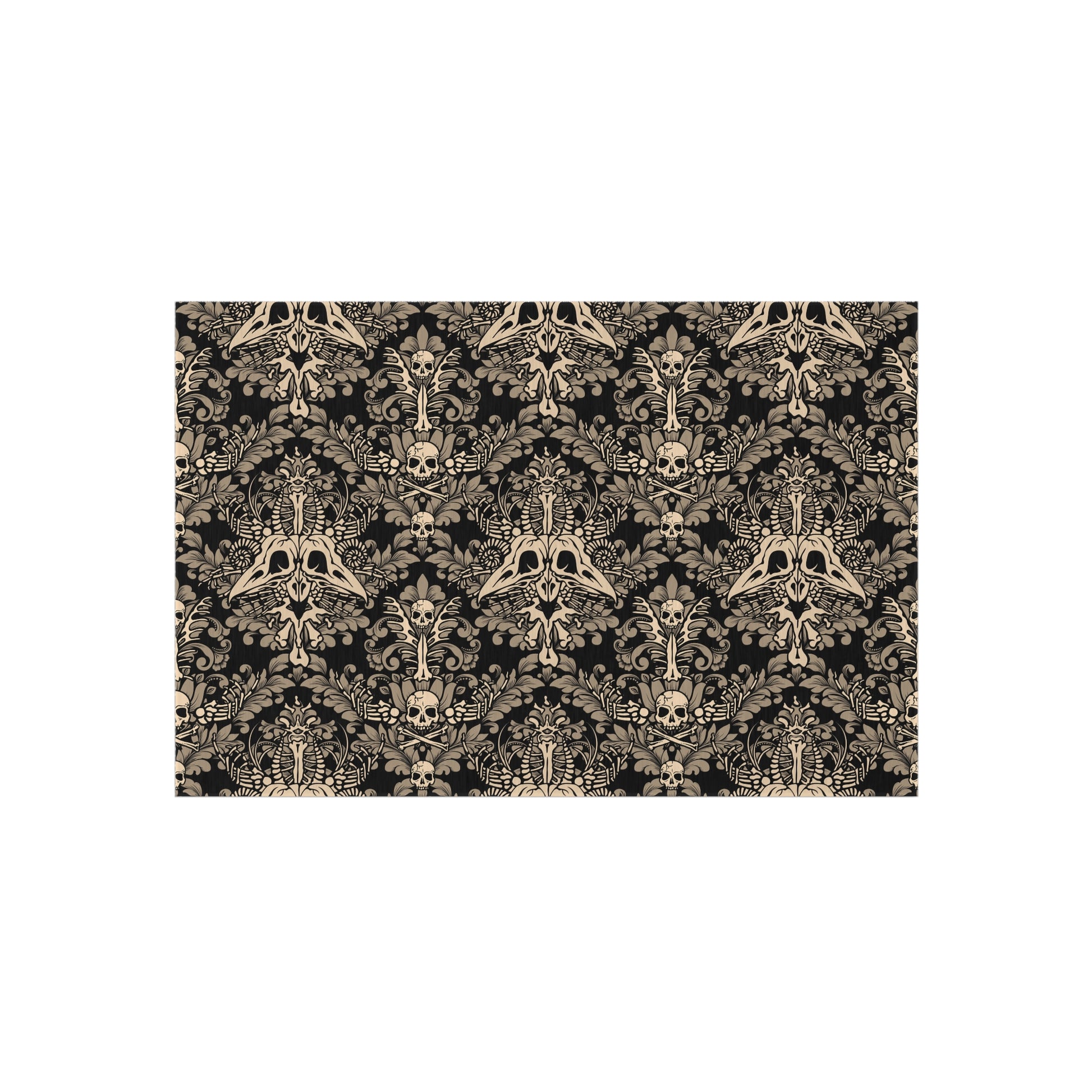 Damask Bones Gothic Indoor/Outdoor Area Rug - Beige & Black - Red Finch Creations