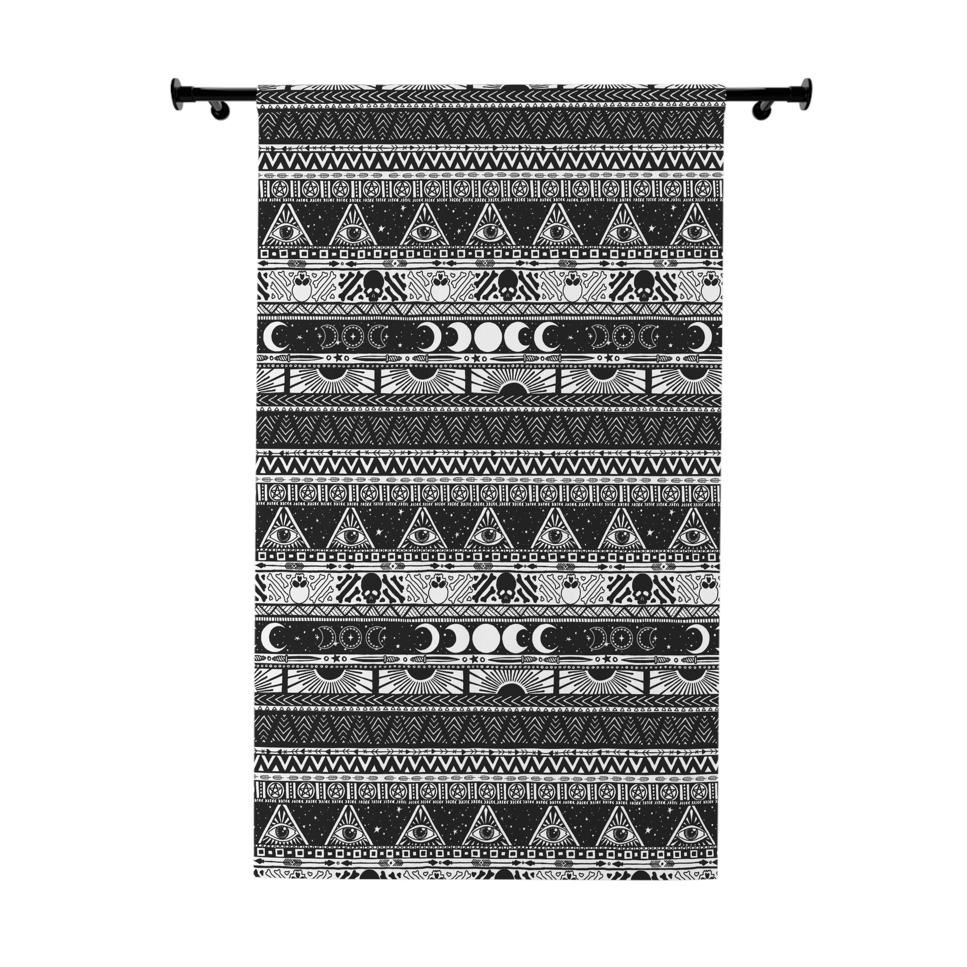 Boho Goth Striped Window Curtain (One Piece) - Black & White - Red Finch Creations