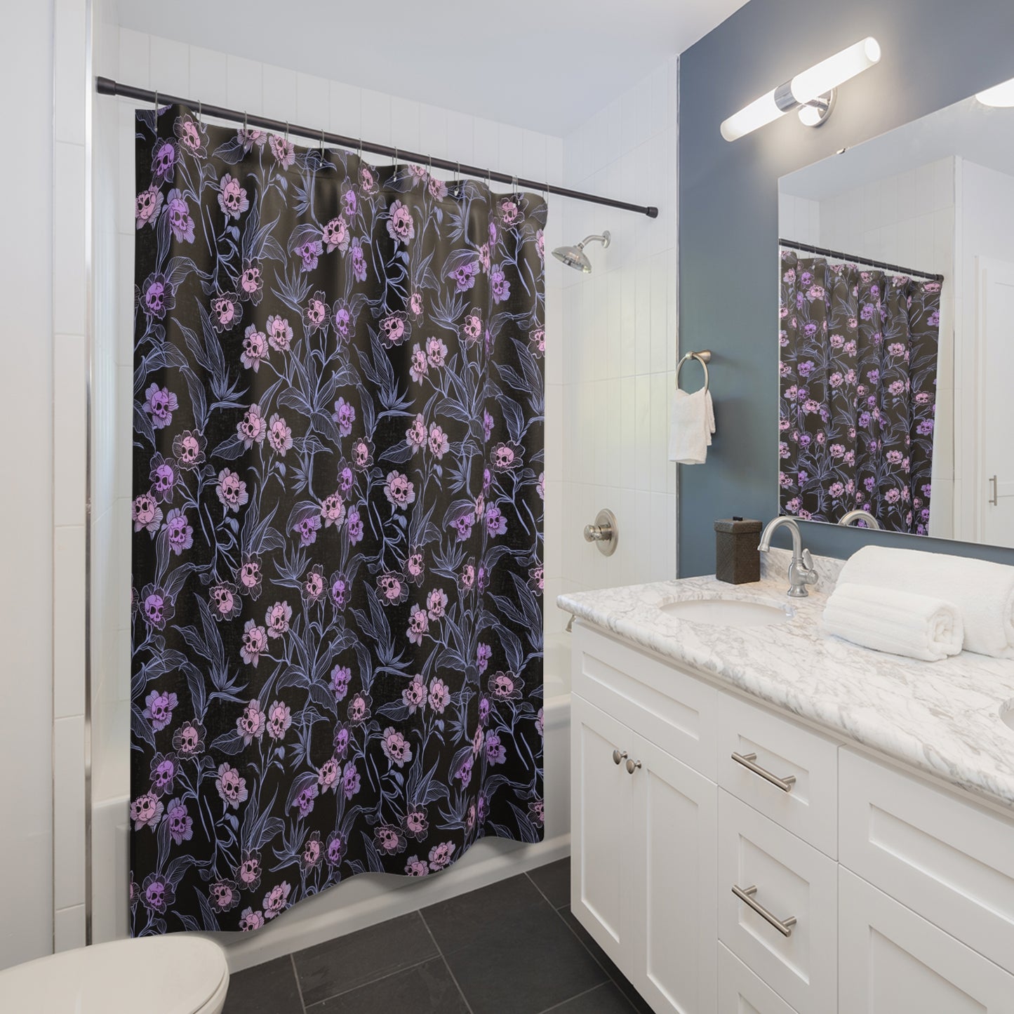 Pastel Goth Floral Shower Curtain - Pink - Red Finch Creations
