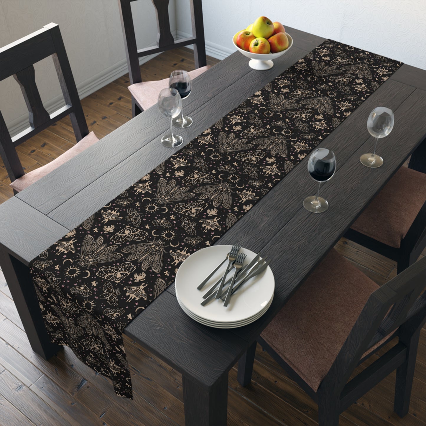 Witchy Cicada Table Runner - Black & Beige - Red Finch Creations