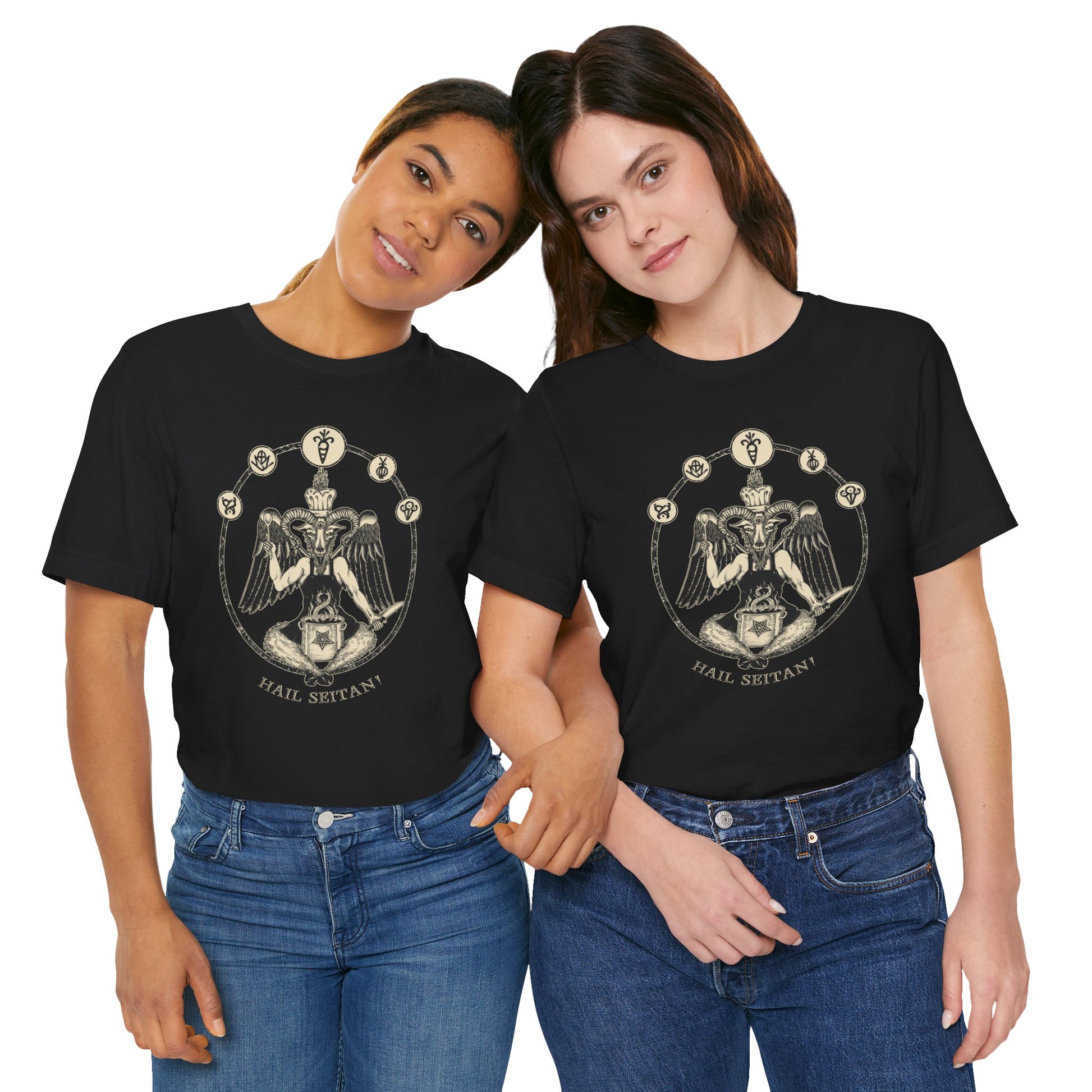Hail Seitan Vegan Chef Baphomet Tshirt - Black - Red Finch Creations
