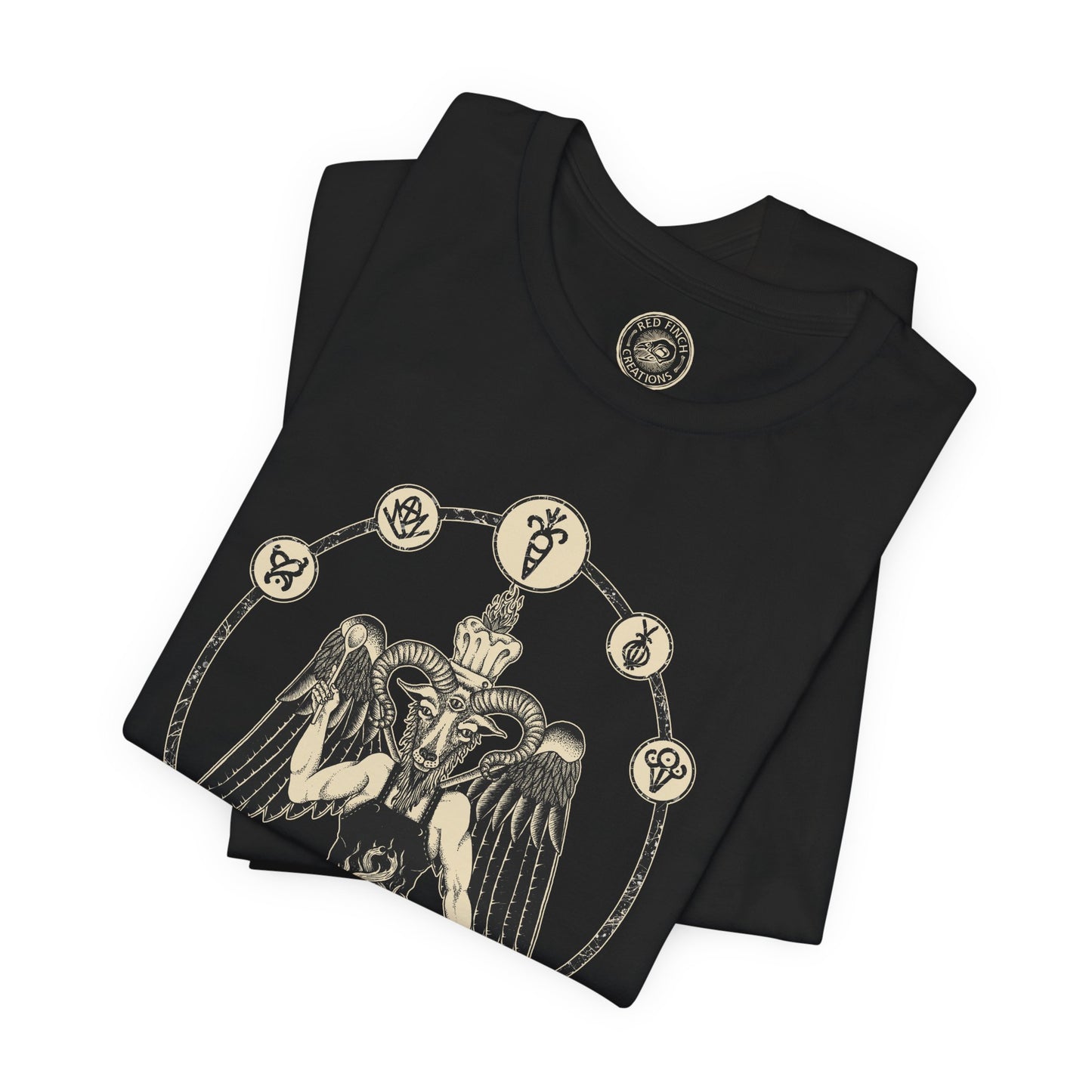 Hail Seitan Vegan Chef Baphomet Tshirt - Black - Red Finch Creations