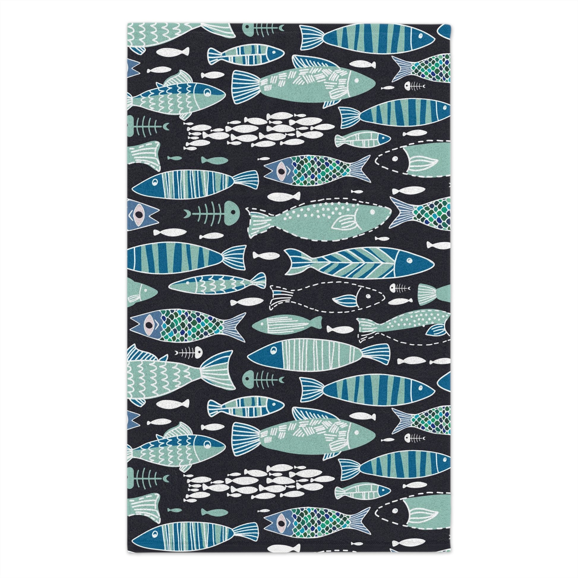 Teal Abstract Sardine Hand Towel 11x18 - Red Finch Creations