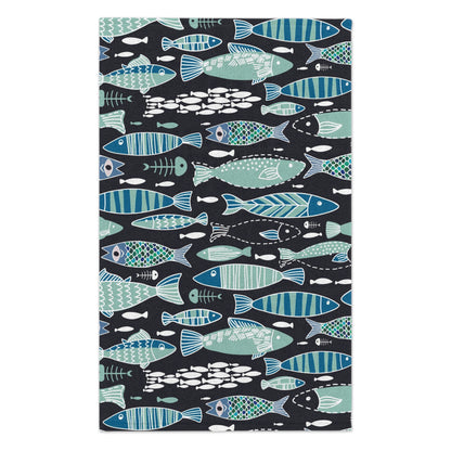 Teal Abstract Sardine Hand Towel 11x18 - Red Finch Creations