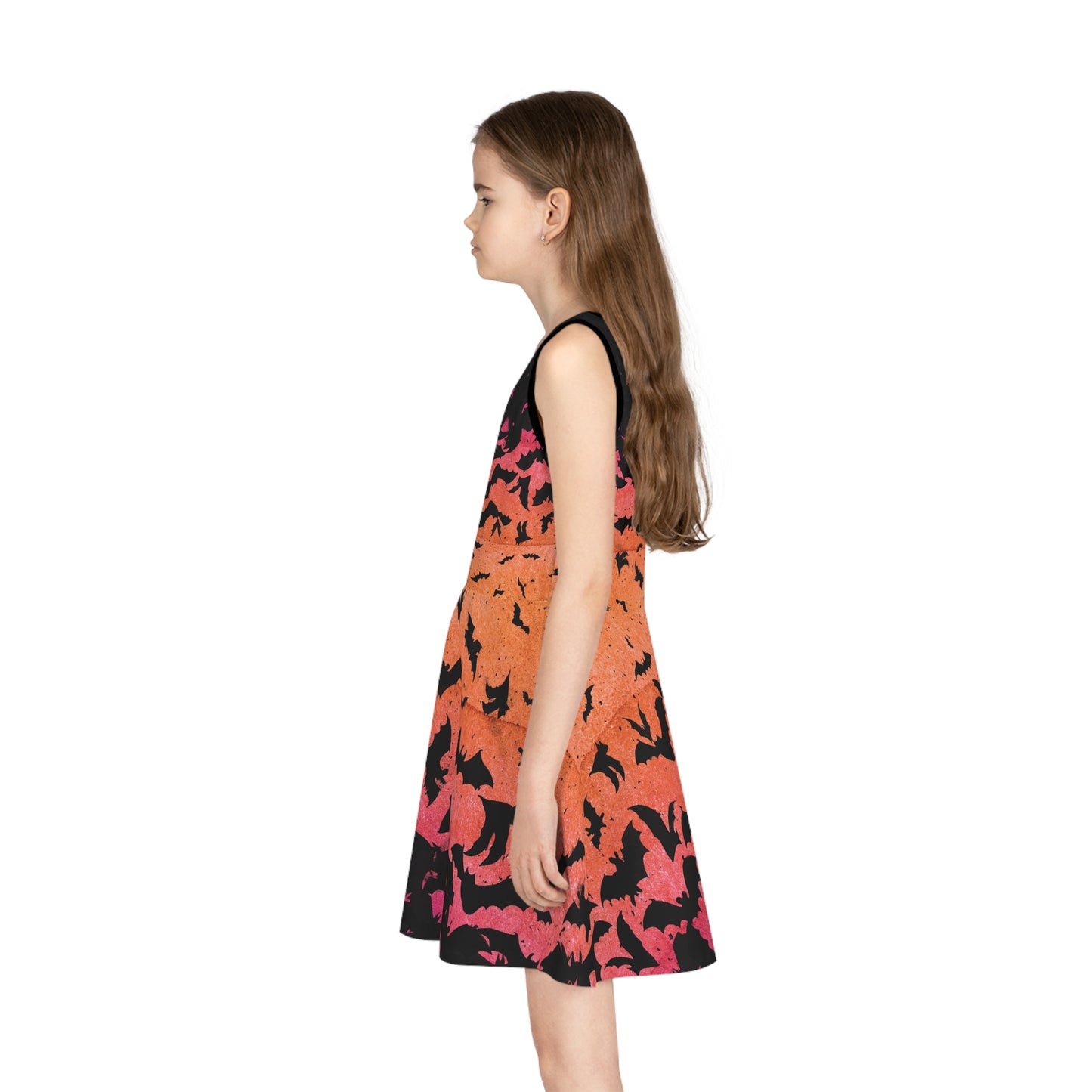 Sunset Bat Halloween Kid's Sleeveless Dress - Red Finch Creations