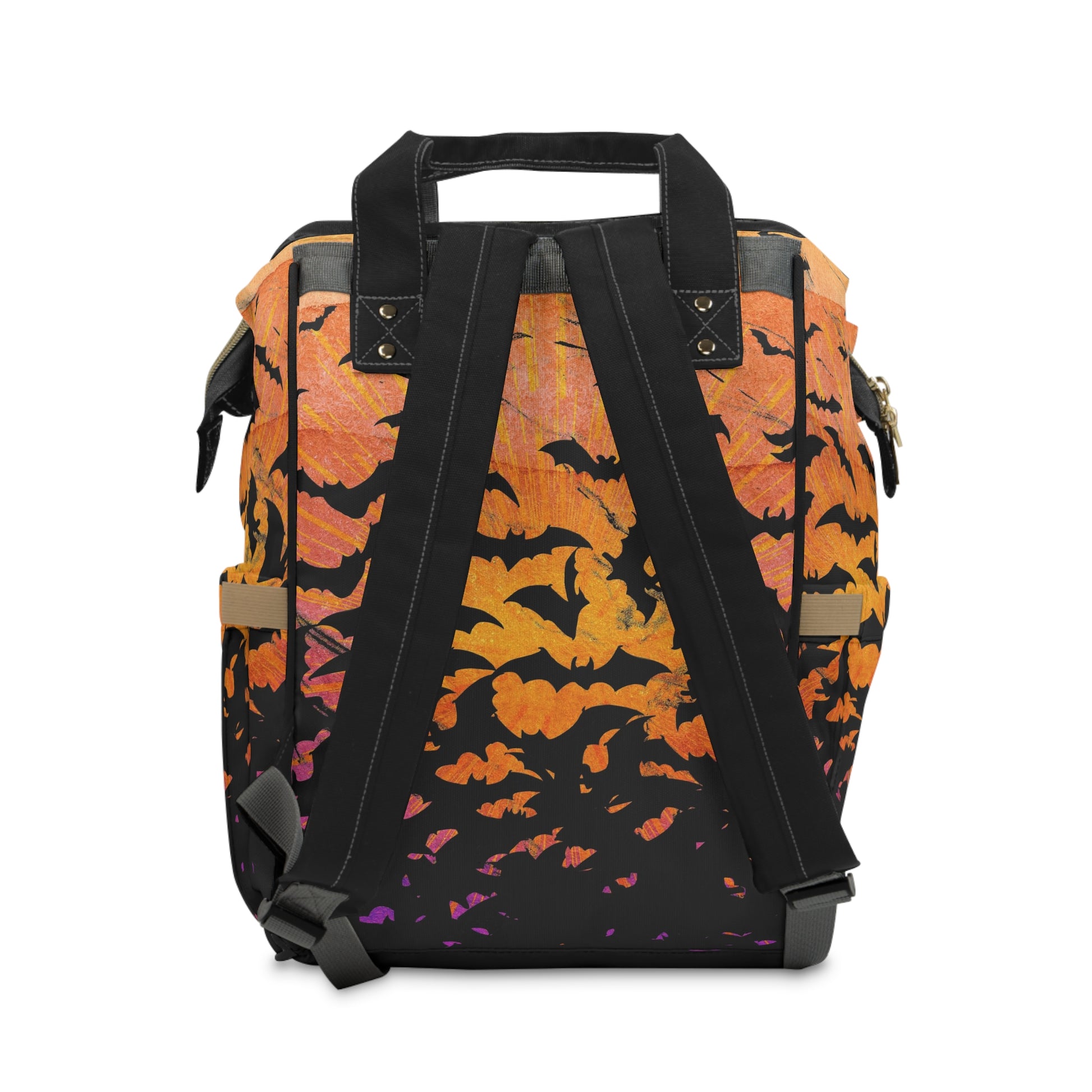 Occult Bat Skeleton Multifunctional Diaper Backpack - Orange + Black - Red Finch Creations