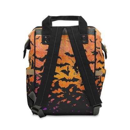 Occult Bat Skeleton Multifunctional Diaper Backpack - Orange + Black - Red Finch Creations