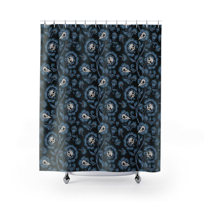 Gothic Victorian Floral Skull Shower Curtain - Blue - Red Finch Creations