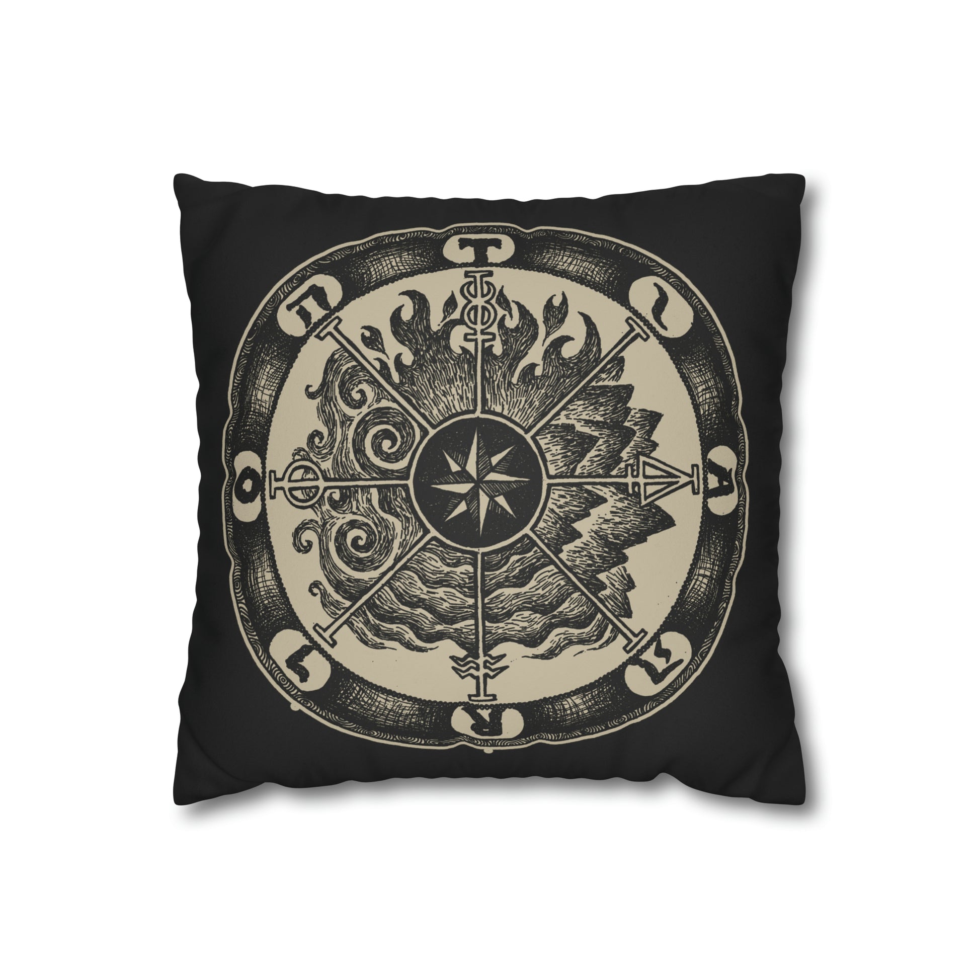 Occult Wheel of Fortune Faux Suede Throw Pillow Case - Red Finch Creations