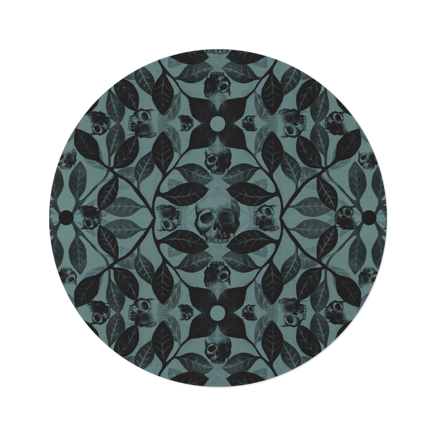 Watercolor Botanical Skull Round Rug - Blue - Red Finch Creations