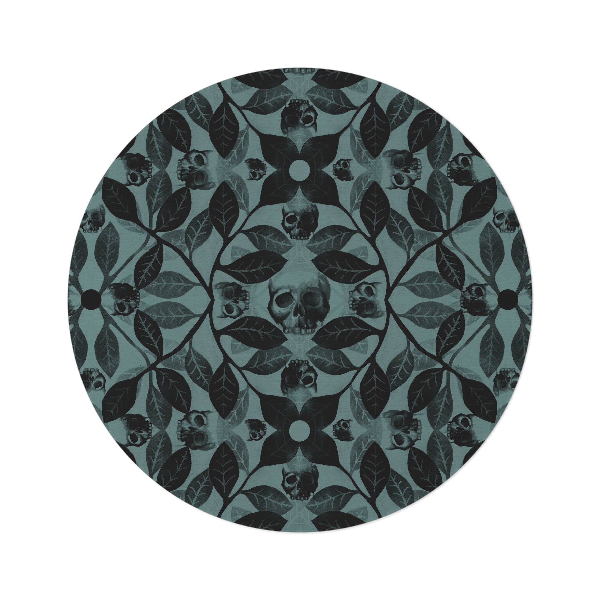 Watercolor Botanical Skull Round Rug - Blue - Red Finch Creations