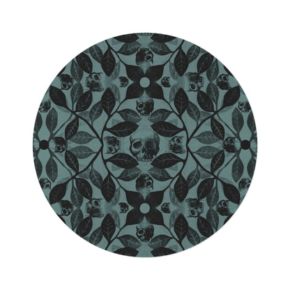 Watercolor Botanical Skull Round Rug - Blue - Red Finch Creations