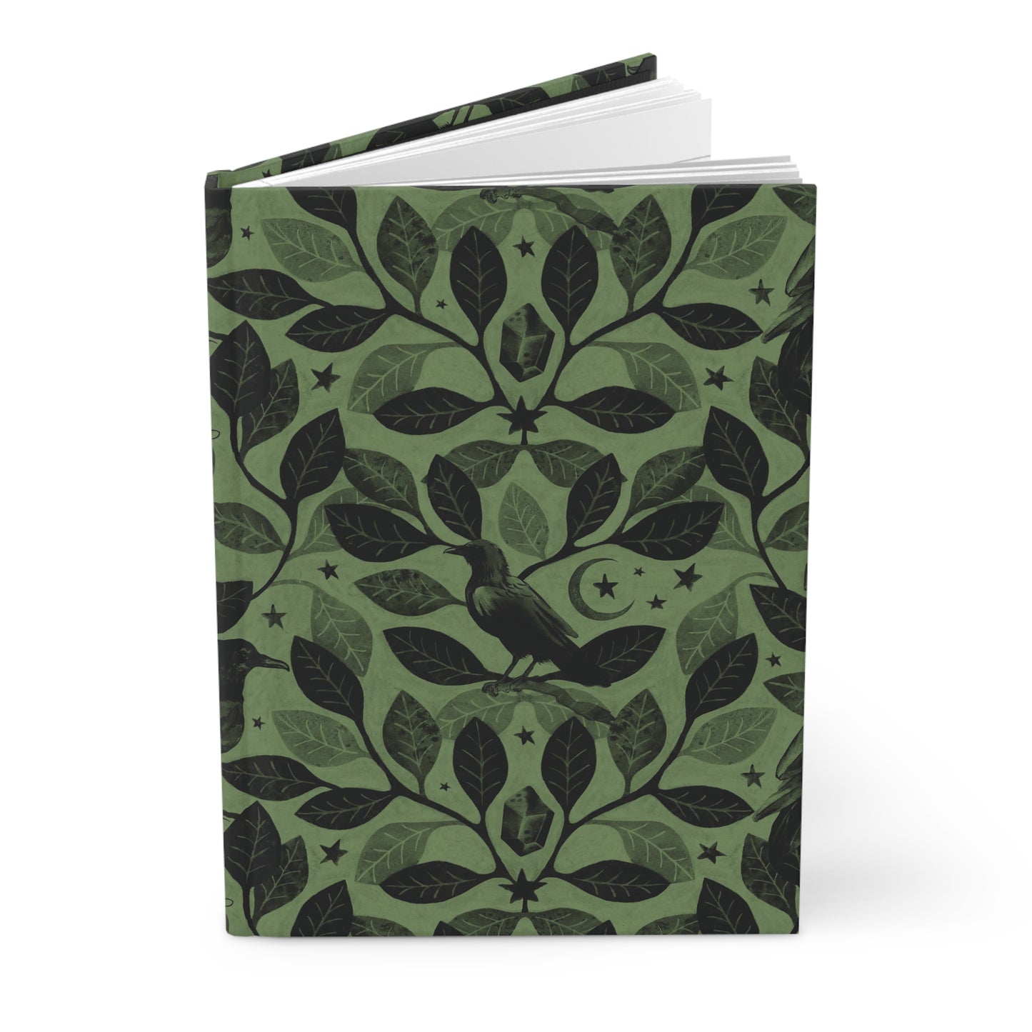 Watercolor Raven Witch Hardcover Journal - Green - Red Finch Creations