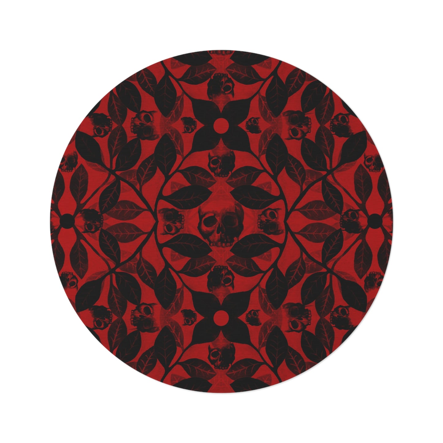 Watercolor Botanical Skull Round Rug - Red - Red Finch Creations