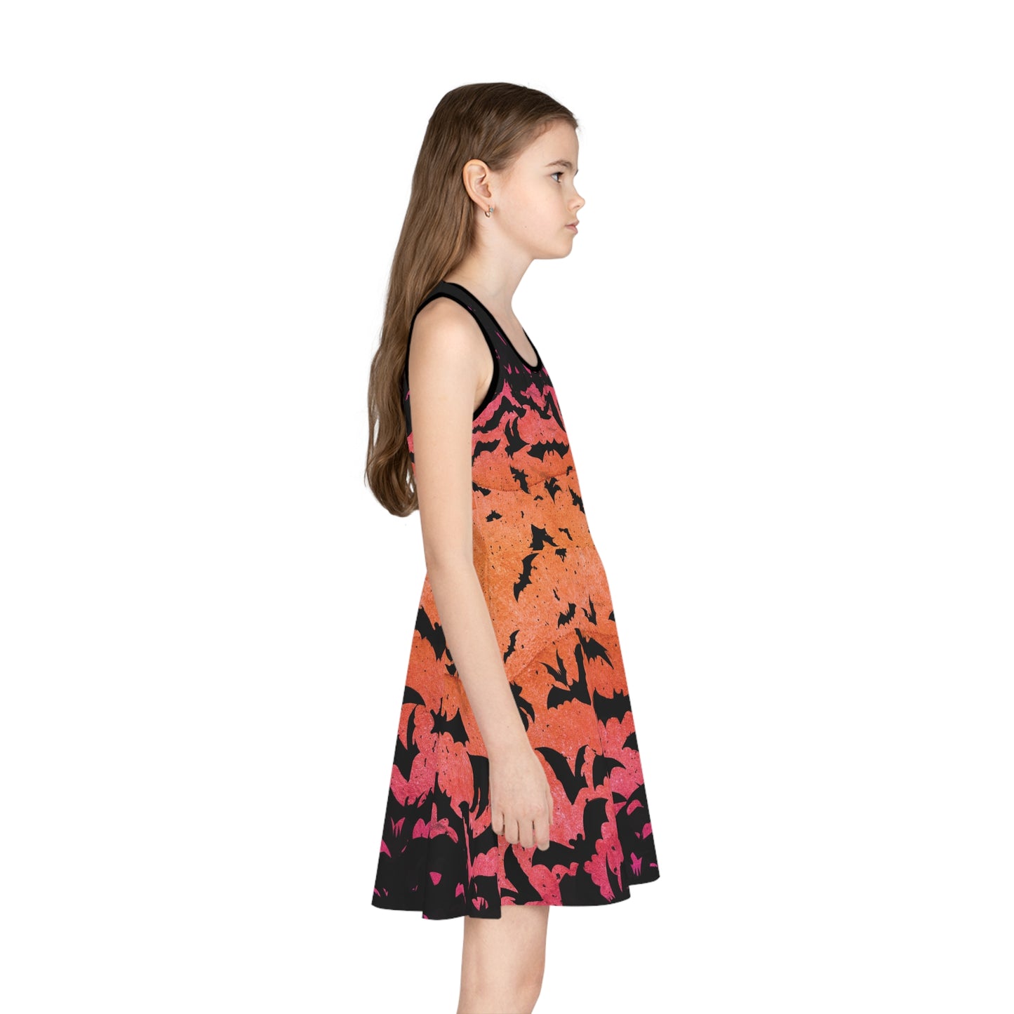 Sunset Bat Halloween Kid's Sleeveless Dress - Red Finch Creations