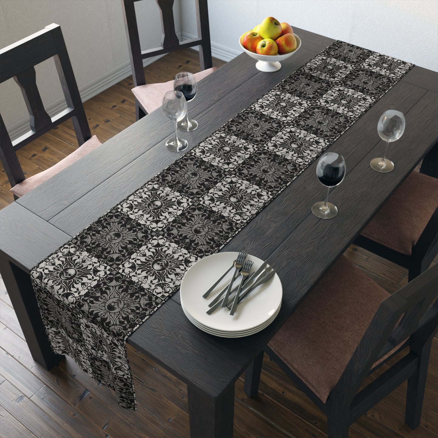 Gothic Checkered Tile Table Runner - Black & White - Red Finch Creations