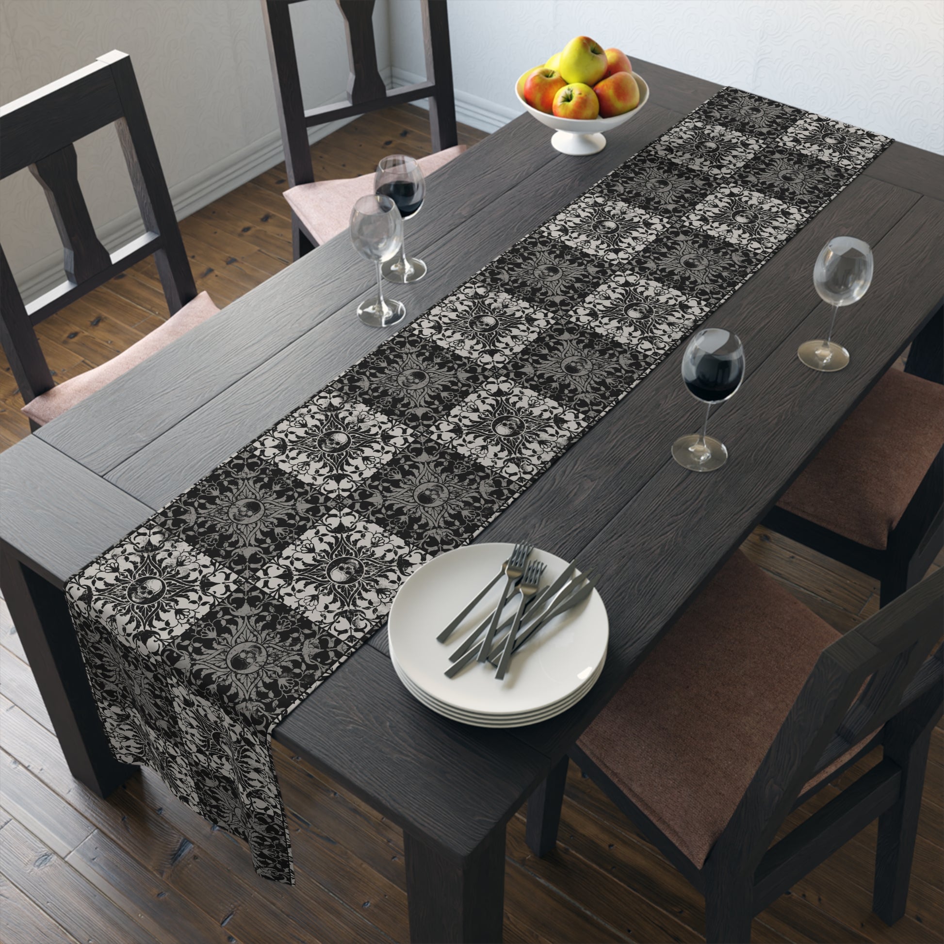 Gothic Checkered Tile Table Runner - Black & White - Red Finch Creations