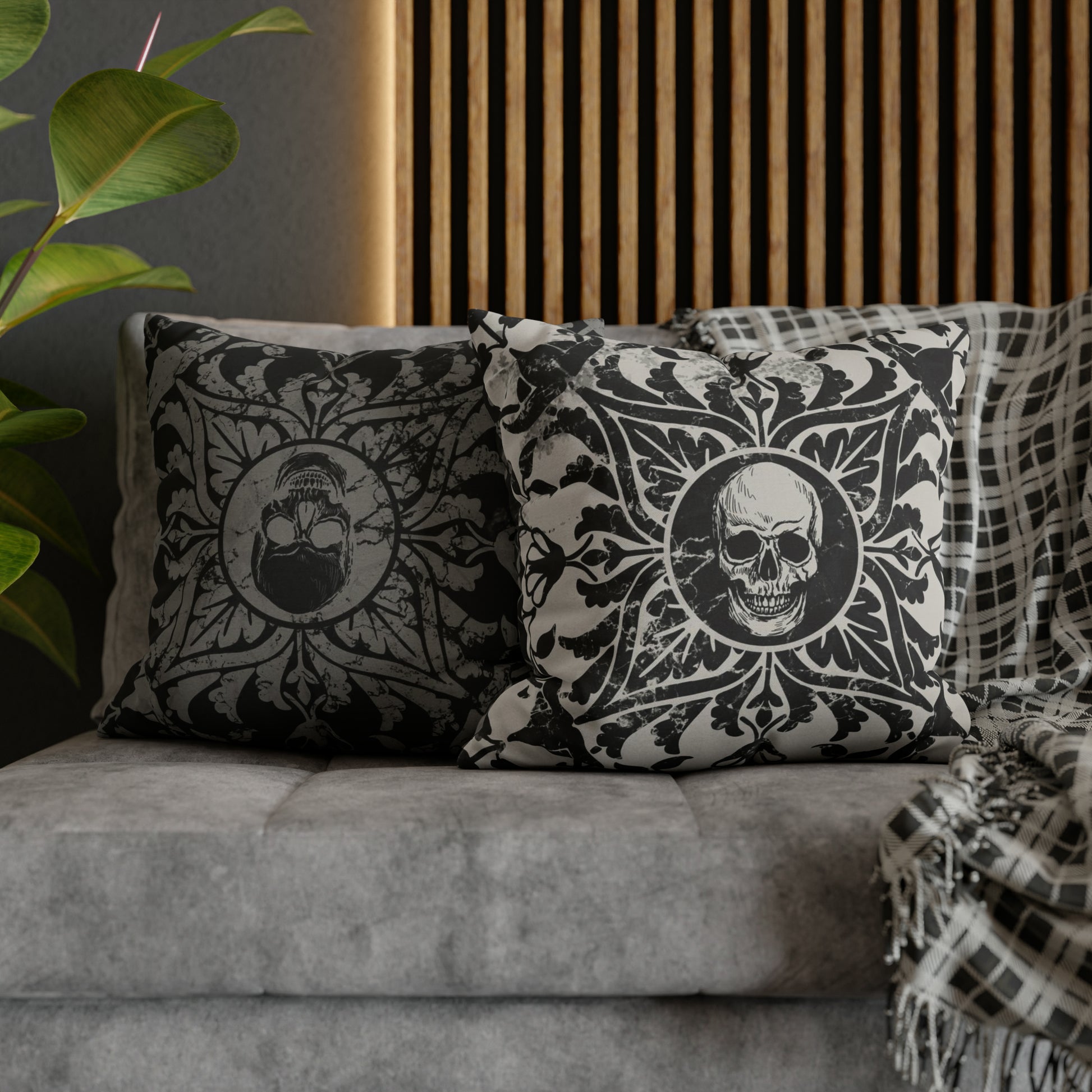 Gothic Skull Tile Reversible Square Pillowcase - Red Finch Creations