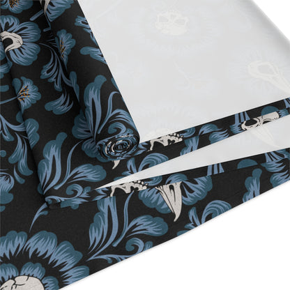 Victorian Skull Flower Table Runner - Blue - Red Finch Creations
