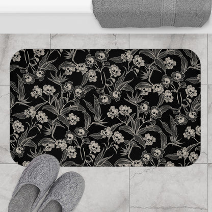 Gothic Floral Skull Flower Bath Mat - Red Finch Creations