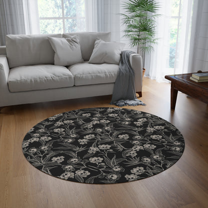 Gothic Floral Skull Flower Round Rug - Red Finch Creations