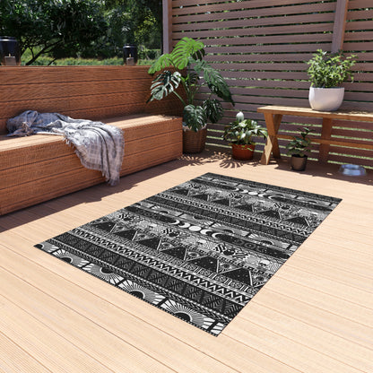 Tribal Witch Indoor/Outdoor Area Rug - Black & White - Red Finch Creations