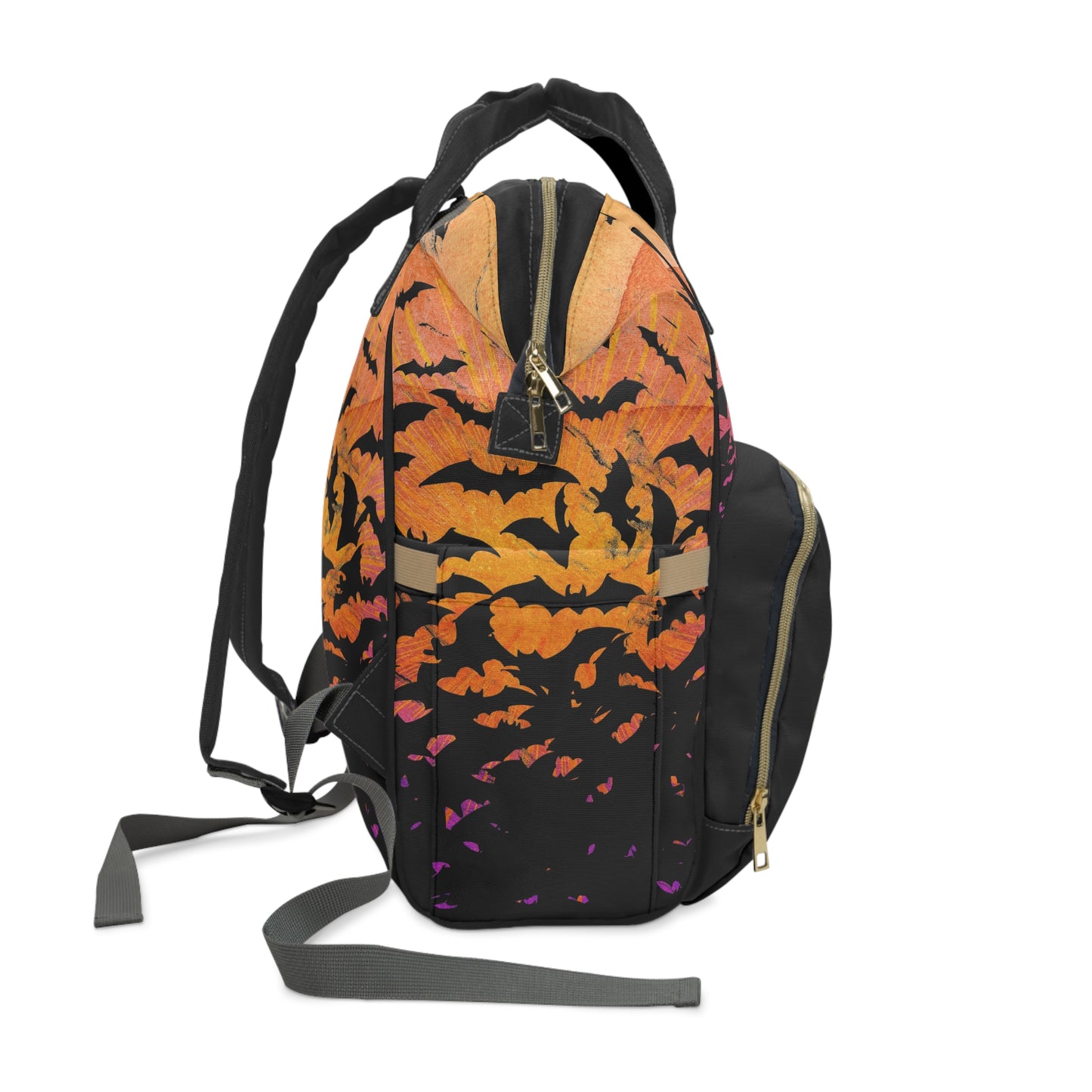 Occult Bat Skeleton Multifunctional Diaper Backpack - Orange + Black - Red Finch Creations