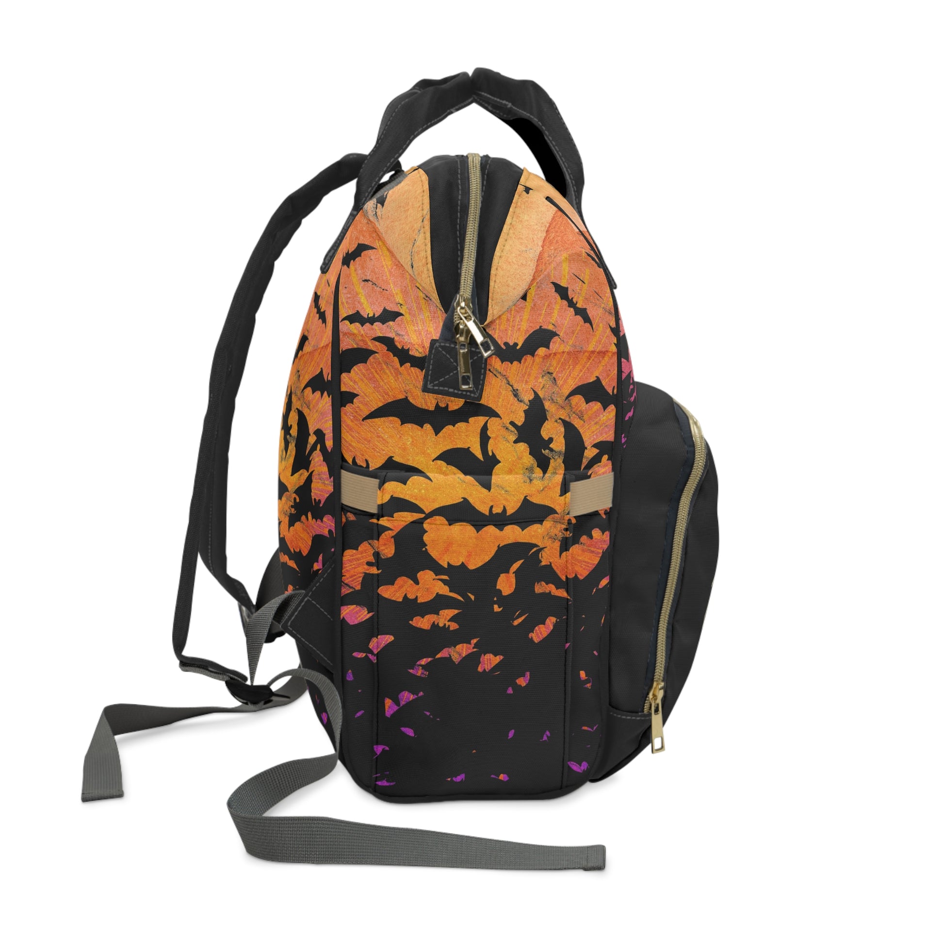 Occult Bat Skeleton Multifunctional Diaper Backpack - Orange + Black - Red Finch Creations