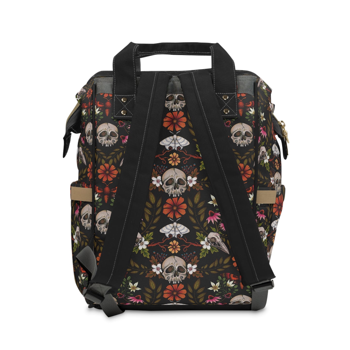 Dark Cottagecore Floral Skull Multifunctional Diaper Backpack - Red Finch Creations