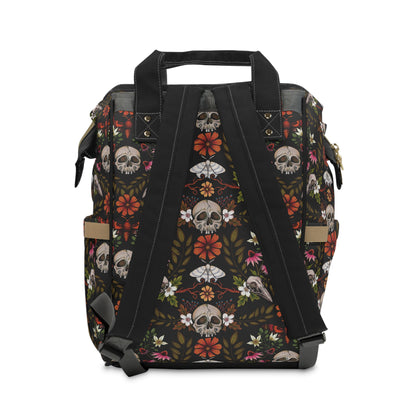 Dark Cottagecore Floral Skull Multifunctional Diaper Backpack - Red Finch Creations