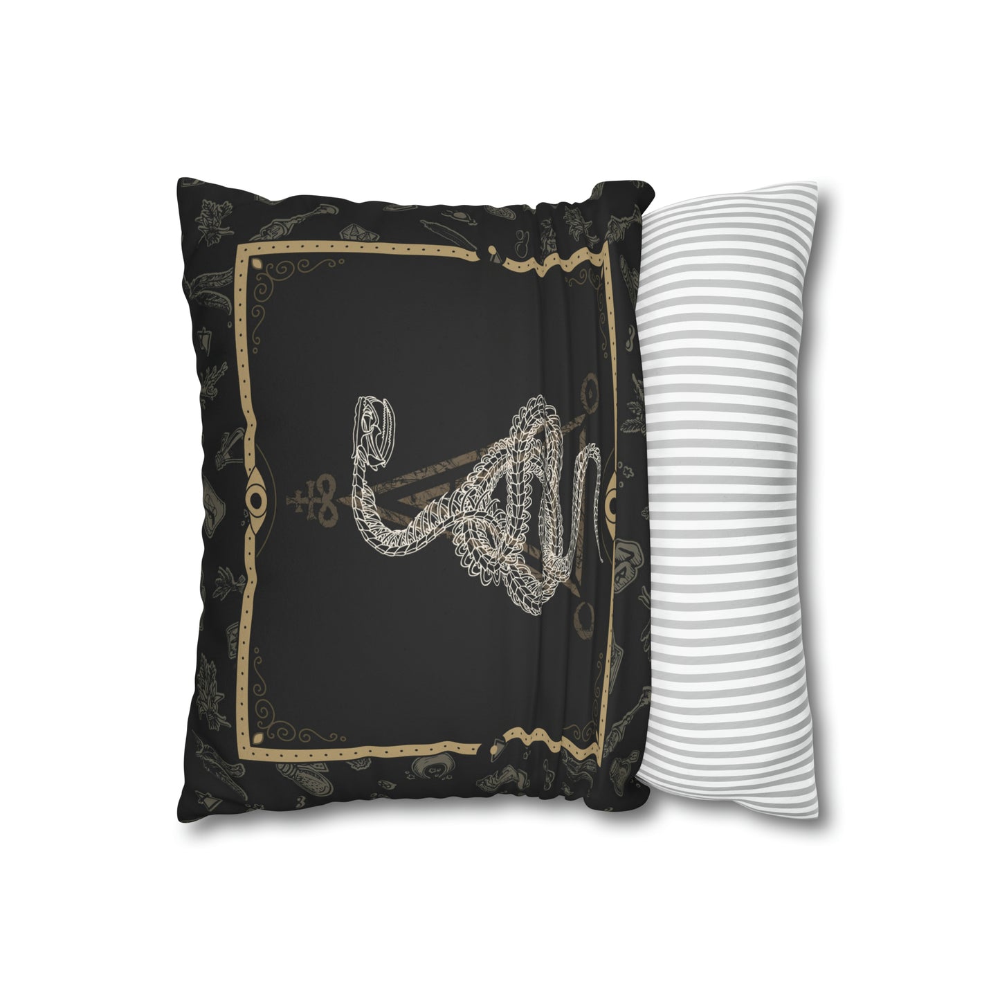 Occult Snake Skeleton Faux Suede Throw Pillow Case - Red Finch Creations