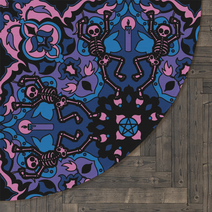 Dancing Skeleton Round Rug - Pink & Blue - Red Finch Creations