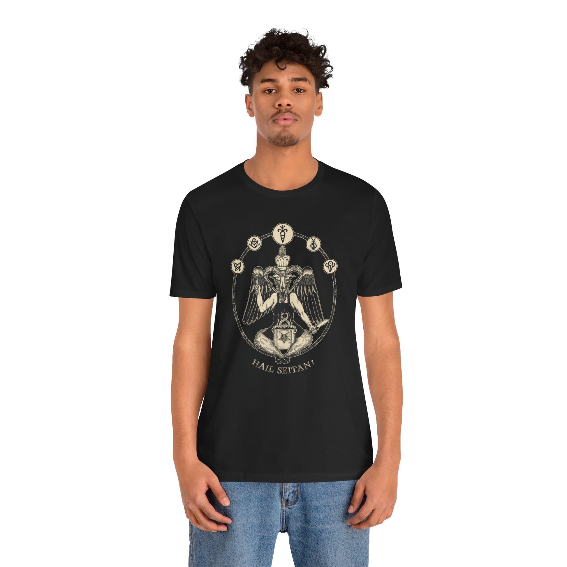 Hail Seitan Vegan Chef Baphomet Tshirt - Black - Red Finch Creations