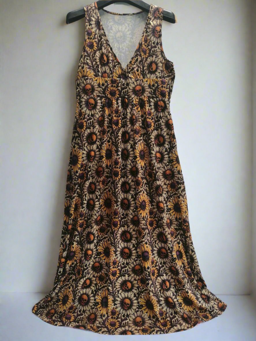 Sunflower Skull Maxi Dress with Pockets - Red Finch Creations