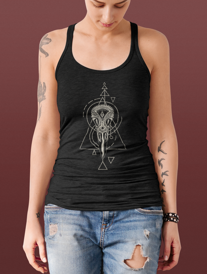 Carved Raven Skull Racerback Tank Top - Black