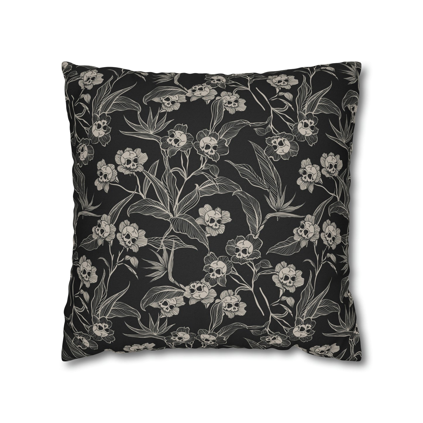 Gothic Floral Skull Flower Throw Pillow Cover - Red Finch Creations