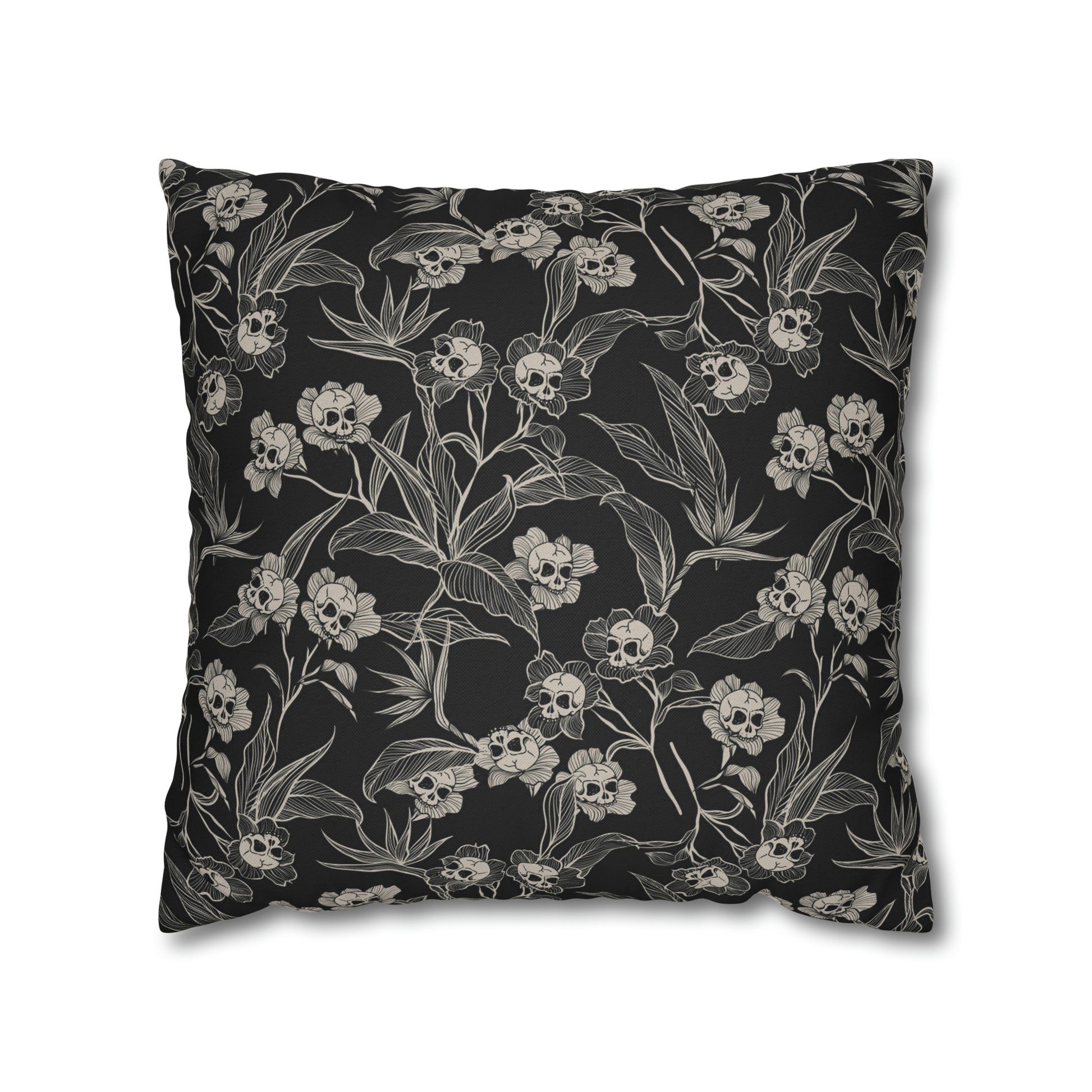 Gothic Floral Skull Flower Throw Pillow Cover - Red Finch Creations