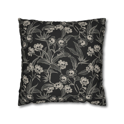 Gothic Floral Skull Flower Throw Pillow Cover - Red Finch Creations