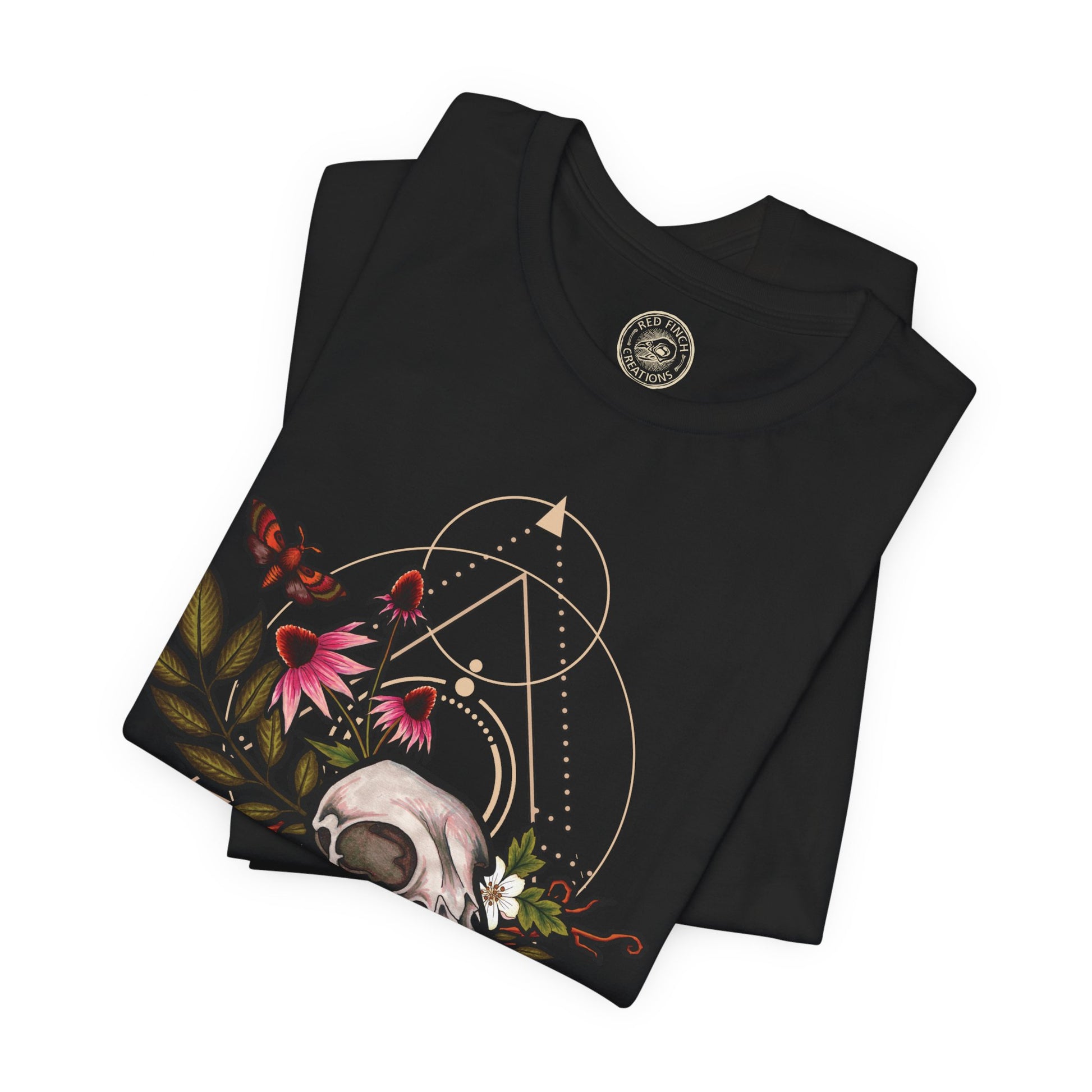 Forest Witch Occult Floral Unisex T-Shirt - Black - Red Finch Creations