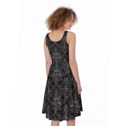 Damask Bones Stretchy Skater Dress w/ Pockets