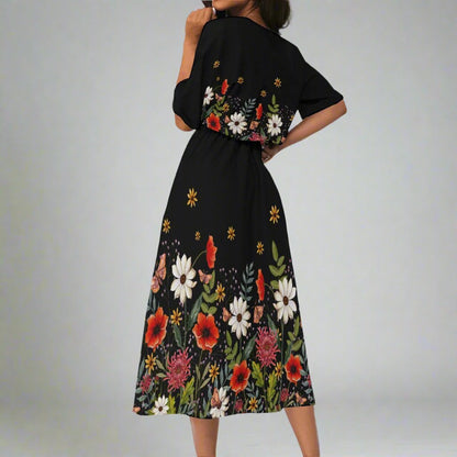 Moody Floral Blouson Pocket Dress